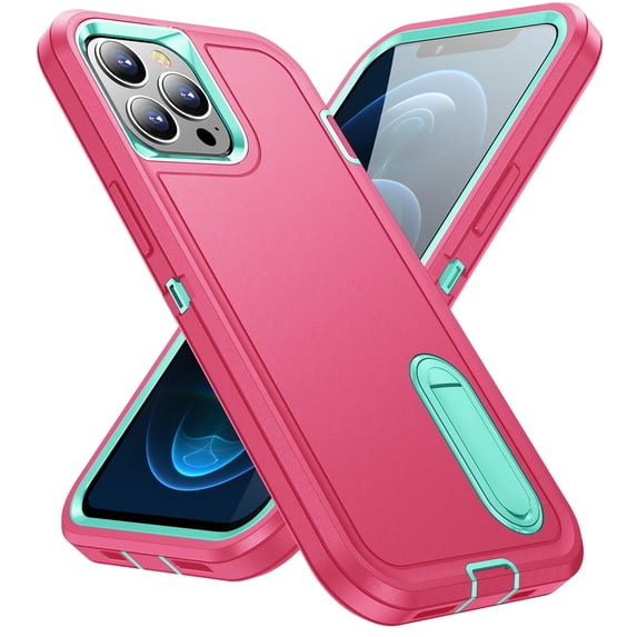 Feishell Case for iPhone 12/12 Pro 6.1 inch,Heavy Duty 3 Layer Military Protection with Hidden Kickstand Shock Resistant Armor Hybrid Bumper Rugged Rubber Phone Cover,Rose+Mint