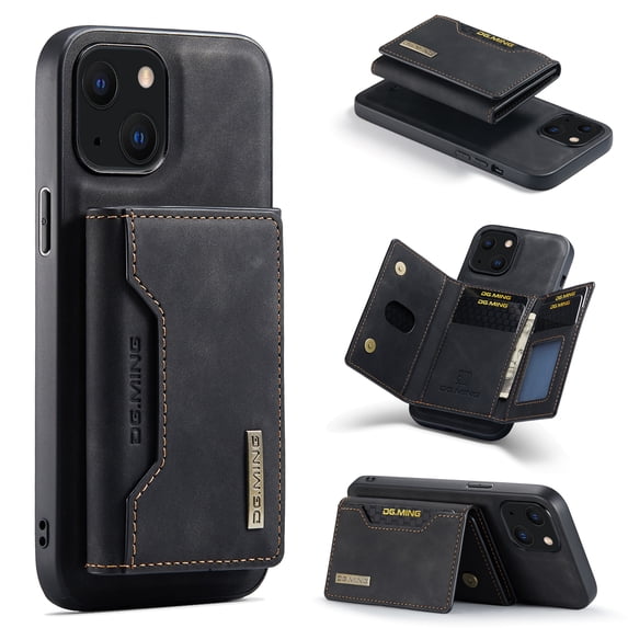 Feishell Case for iPhone 13,Premium PU Leather Magnetic Detachable 2-In-1 Card Pocket Back Flip ID Credit Card Slots Kickstand Shockproof Business Slim Phone Case,Black