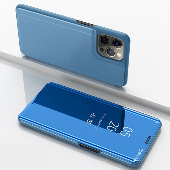 Feishell Case for iPhone 13 Pro (6.1 inch) Stylish Smart View Window Mirror Case Plating PC Folio Flip Stand Phone Cover PU Leather Anti-Scratch Ultra Slim Protective Case,Skyblue