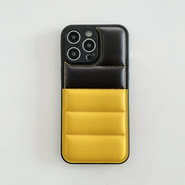 Feishell Case for iPhone 13 Pro Puffer Case, Double Colors 3D Down Jacket Design PU Leather Shockproof Non-Scratches Lens Protection Phone Cover for iPhone 13 Pro - Yellow