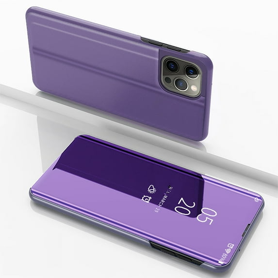 Feishell Case for iPhone 14 Pro (6.1 inch) Stylish Smart View Window Mirror Case Plating PC Folio Flip Stand Phone Cover PU Leather Anti-Scratch Ultra Slim Protective Case,Purple