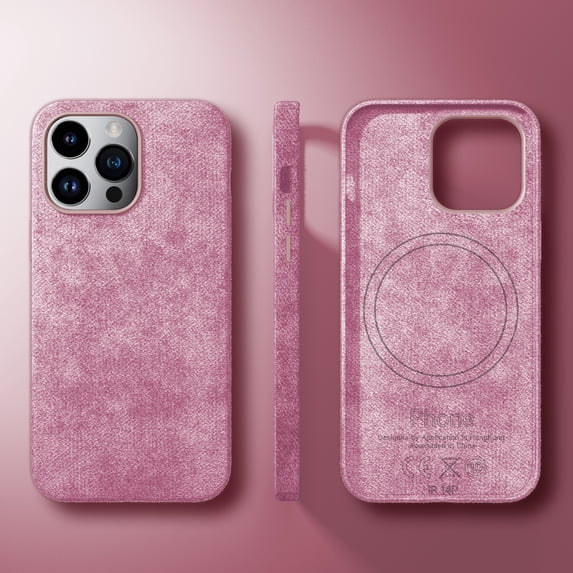Feishell Case for iPhone 14 Pro Max (6.7 inch) for Women Men,Compatible with MagSafe Wireless Charging, Shockproof Luxury Faux Suede Anti-Slip Slim Fit Phone Case Cover,Pink