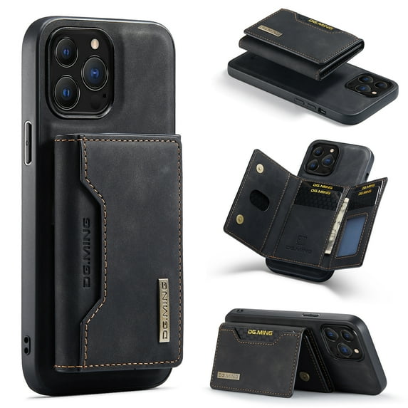 Feishell Case for iPhone 14 Pro Max,Premium PU Leather Magnetic Detachable 2-In-1 Card Pocket Back Flip ID Credit Card Slots Kickstand Shockproof Business Slim Phone Case,Black
