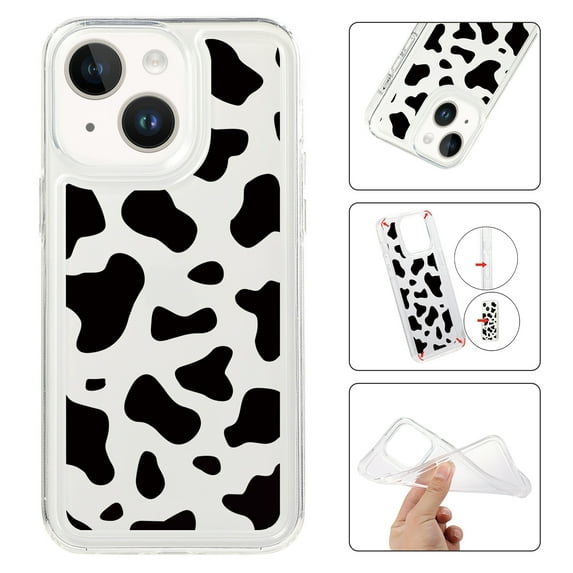 Feishell Case For iPhone 15 Plus Cute Leopard Print Pattern Soft TPU Rubber Bumper Shockproof Anti-Scratch Slim Phone Cover Support Wireless Charging For iPhone 15 Plus, Cow