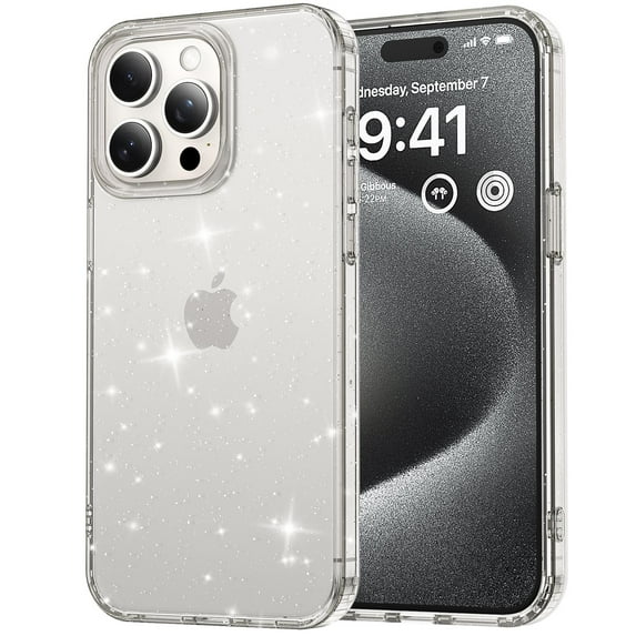 Feishell Case for iPhone 15 Pro Max Case Glitter, Cute Clear Glitter Sparkly Shiny Bling Sparkle Cover, Anti-Scratch Soft TPU Thin Slim Fit Shockproof Protective Phone Cases for Women Girls,Clear