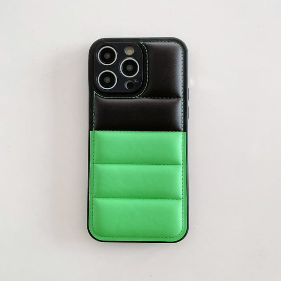 Feishell Case for iPhone 15 Pro Max Puffer Case, Double Colors 3D Down Jacket Design PU Leather Shockproof Non-Scratches Lens Protection Phone Cover for iPhone 15 Pro Max - Green