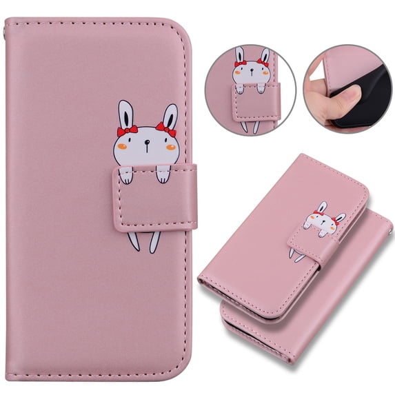 Feishell Case for iPhone 16, Cute Cartoon Animal Patterned Magnetic Buckle Folio Credit Card Slots Shockproof PU Leather Flip Kickstand Anti-Scratch Wallet Phone Case,Rosegold