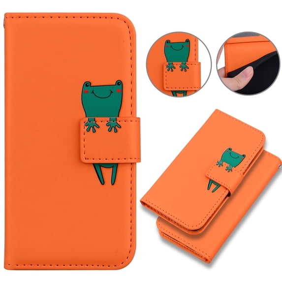 Feishell Case for iPhone 16, Cute Cartoon Animal Patterned Magnetic Buckle Folio Credit Card Slots Shockproof PU Leather Flip Kickstand Anti-Scratch Wallet Phone Case,Orange