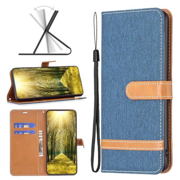 Feishell Case for iPhone 16 Pro Cloth Texture Premium PU Leather Simple Wallet Case [Credit Card Slots] [Kickstand] [Magnetic Closure] [Wrist Strap] Shockproof Flip Cover,Darkblue