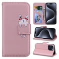 thumbnail image 1 of Feishell Case for iPhone 16 Pro, Cute Cartoon Animal Patterned Magnetic Buckle Folio Credit Card Slots Shockproof PU Leather Flip Kickstand Anti-Scratch Wallet Phone Case,Rosegold, 1 of 10