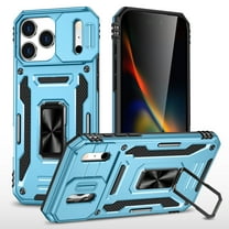 Feishell Case for iPhone 17 Pro Camera Lens Slide Protection Cover with Ring Holder Kickstand, Armor Heavy Duty Military Grade Shockproof PC Rugged Bumper Case,Lightblue