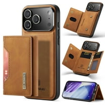 Feishell Case for iPhone 17 Pro,Premium PU Leather Magnetic Detachable 2-In-1 Card Pocket Back Flip ID Credit Card Slots Kickstand Shockproof Business Slim Phone Case,Brown