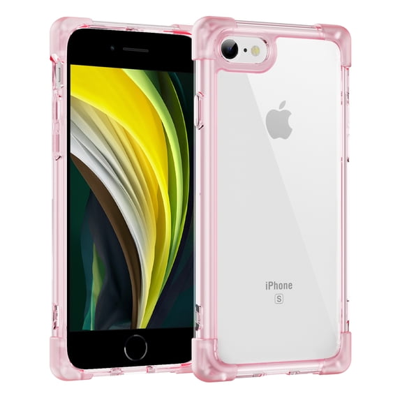 Feishell Case for iPhone 7 / 8 / SE 2020 / SE 2022 Case Clear, Non Yellowing Crystal Clear Anti-Scratch Hard PC & Non-Hybrid Slip Soft TPU Bumper Cover Transparent Corner Shockproof Case, Pink