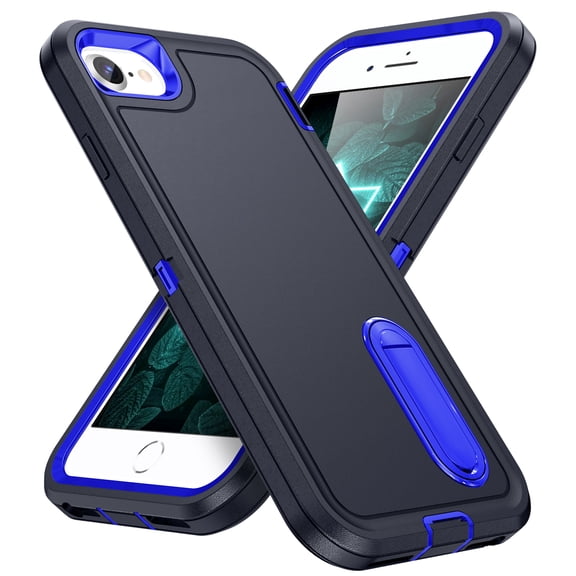 Feishell Case for iPhone 7/8/SE 2020/SE 2022 4.7 inch,Heavy Duty 3 Layer Military Protection with Hidden Kickstand Shock Resistant Armor Hybrid Bumper Rugged Rubber Phone Cover,Darkblue+Royalblue