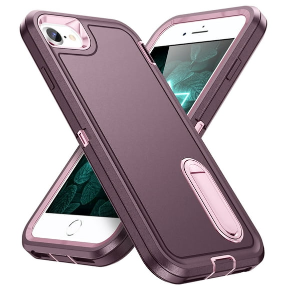 Feishell Case for iPhone 7/8/SE 2020/SE 2022 4.7 inch,Heavy Duty 3 Layer Military Protection with Hidden Kickstand Shock Resistant Armor Hybrid Bumper Rugged Rubber Phone Cover,Purple+Pink