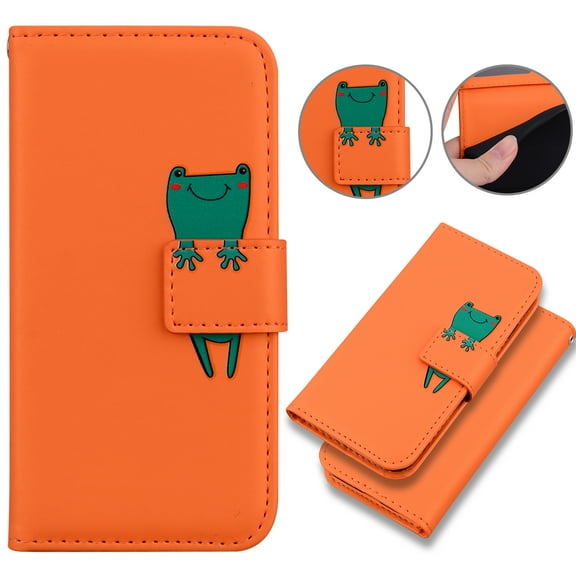 Feishell Case for iPhone 7 / 8 / SE 2022 & 2020, Cute Cartoon Animal Patterned Magnetic Buckle Folio Credit Card Slots Shockproof PU Leather Flip Kickstand Anti-Scratch Wallet Phone Case,Orange