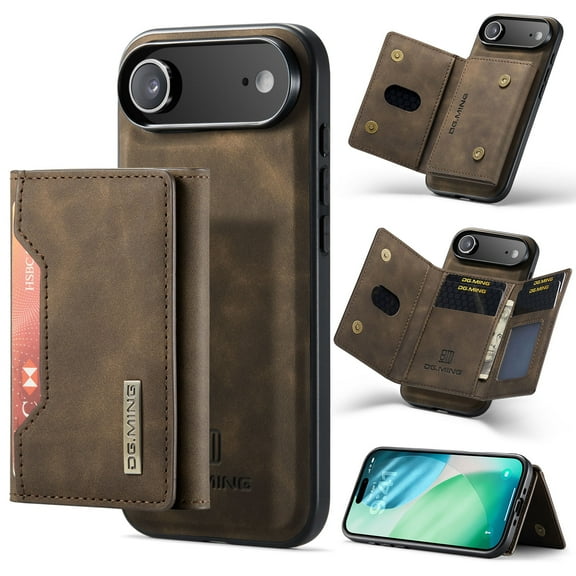 Feishell Case for iPhone Air,Premium PU Leather Magnetic Detachable 2-In-1 Card Pocket Back Flip ID Credit Card Slots Kickstand Shockproof Business Slim Phone Case,Coffee