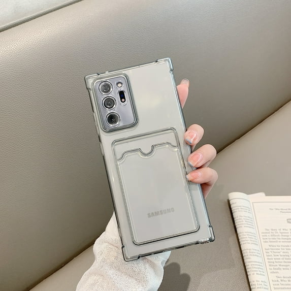 Feishell Clear Case for Samsung Galaxy Note 20 (6.7 inch),Shockproof Lightweight Transparent Back Card Holder Pocket Slim Fit Thin Soft TPU Protective Phone Cover,Black