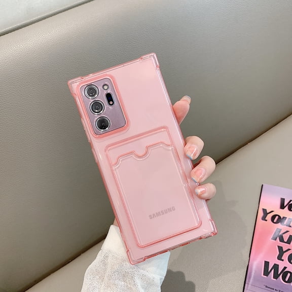 Feishell Clear Case for Samsung Galaxy Note 20 (6.7 inch),Shockproof Lightweight Transparent Back Card Holder Pocket Slim Fit Thin Soft TPU Protective Phone Cover,Pink