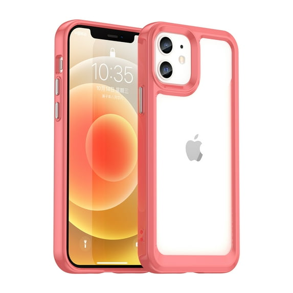 Feishell Clear Case for iPhone 12 6.1 inch,Shockproof Hybrid Soft TPU Bumper Anti-Scratch Hard Acrylic Back Transparent Slim Phone Case Cover for iPhone 12,Red
