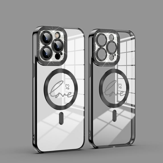 Feishell Clear Case for iPhone 13 Pro Max, Magnetic Cover Compatible with MagSafe Wireless Charging, Sparkle Shining Lens Protection Electroplated Frame Shockproof Case for iPhone 13 Pro Max, Black