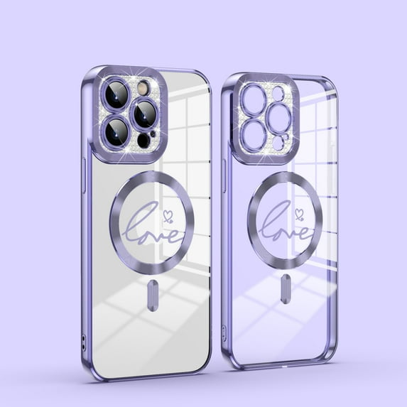 Feishell Clear Case for iPhone 13 Pro Max, Magnetic Cover Compatible with MagSafe Wireless Charging, Sparkle Shining Lens Protection Electroplated Frame Shockproof Case for iPhone 13 Pro M, Darkpurple