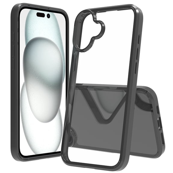 Feishell Clear Case for iPhone 16,Shock Absorption Non-Yellowing Transparent 2-in-1 Acrylic Back TPU Bumper Double Protection Slim Hybird Phone Case For iPhone 16,Black