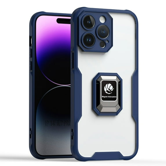 Feishell Clear Cover for iPhone 12 Pro Max,with Ring Holder,Drop Protection Built-in Metal Plate Support Magnetic Car Mount Soft TPU Bumper Frame Transprent Premium Acrylic Slim Phone Case,Blue