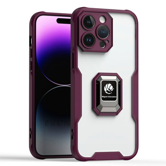 Feishell Clear Cover for iPhone 13 Pro,with Ring Holder,Drop Protection Built-in Metal Plate Support Magnetic Car Mount Soft TPU Bumper Frame Transprent Premium Acrylic Slim Phone Case,Red