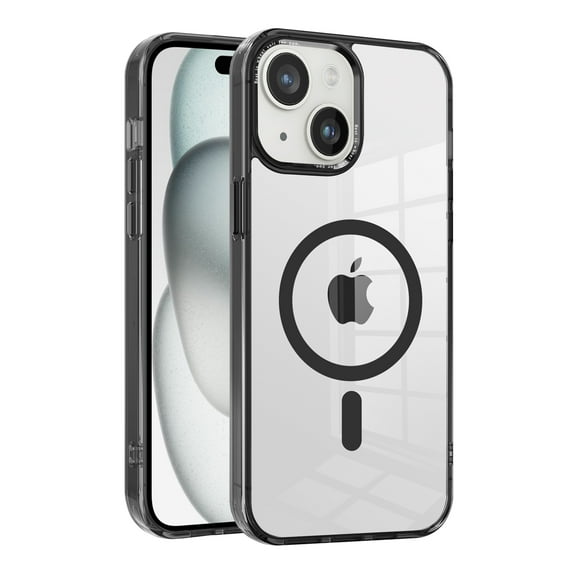 Feishell Clear Magnetic Case for iPhone 15 Plus, Compatible with MagSafe Charging, Drop Protection Shockproof Slim Thin Anti-yellowing Transparent Anti-Scratch Phone Case,Black