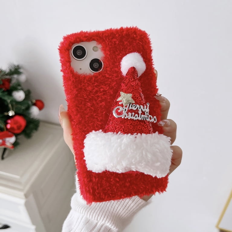 Feishell Compatible with Apple iPhone 11 inch) Phone Case Christmas  Gift for Women Girls Kids,Cute Xmas Hat Soft Warm Plush Fluffy Winter