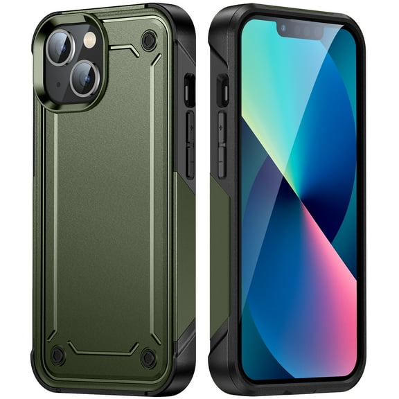 Feishell Compatible for Apple iPhone 13 (6.1 inch) Case,Dual Layer Protective Shockproof Hybrid Soft TPU + Hard PC Drop Protection Anti-Scratch Phone Case,Armygreen