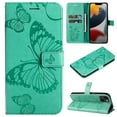 thumbnail image 1 of Feishell Compatible with Apple iPhone 14 (6.1 inch) Wallet Case with Wrist Strap,for Men Women,Butterfly Embossed PU Leather Flip Stand Card Slots Protective Phone Cover,Green, 1 of 11