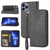 Feishell Compatible with Apple iPhone 15 Pro Max Slim Wallet Case with ID Credit Card Slots & Wrist Strap,Shockproof PU Leather Magnetic Closure Folio Flip Kickstand Protective Phone Cover,Black