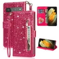 thumbnail image 1 of Feishell Compatible with Google Pixel 6 Pro Wallet Case,Glitter Sparkly Bling PU Leather Zipper Pocket with Credit Card Holder Slots Shockproof Magnetic Clasp Folio Flip Stand Phone Case,Rose, 1 of 8