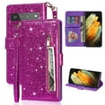 thumbnail image 1 of Feishell Compatible with Google Pixel 6 Wallet Case,Glitter Sparkly Bling PU Leather Zipper Pocket with Credit Card Holder Slots Shockproof Magnetic Clasp Folio Flip Stand Phone Case,Purple, 1 of 7