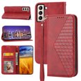thumbnail image 1 of Feishell Compatible with Samsung Galaxy S22 5G Slim Wallet Case with ID Credit Card Slots & Wrist Strap,Shockproof PU Leather Magnetic Closure Folio Flip Kickstand Protective Phone Cover,Red, 1 of 9