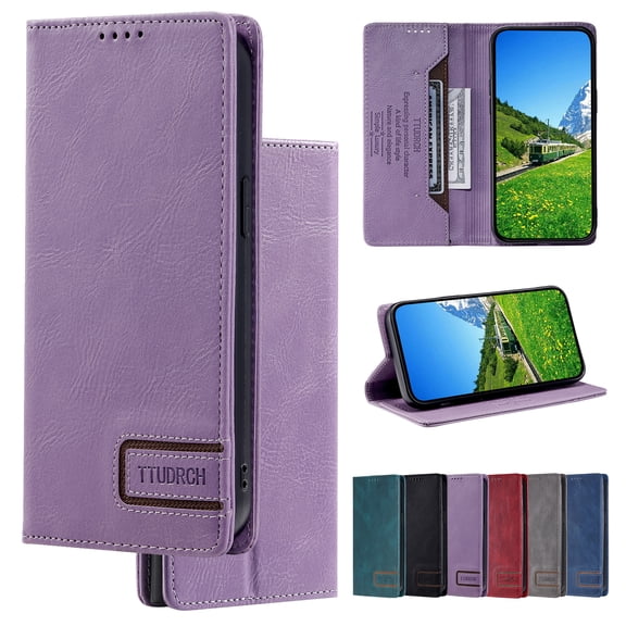 Feishell Compatible with Samsung Galaxy S25 Edge Wallet Case, Business Classic PU Leather Flip Folio Case with Card Holders RFID Blocking Kickstand [Shockproof TPU Inner Shell] Phone Cover,Purple