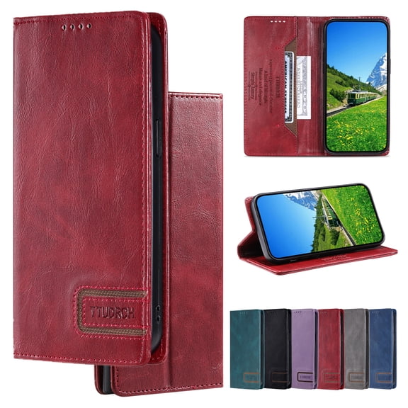 Feishell Compatible with Samsung Galaxy S25 Edge Wallet Case, Business Classic PU Leather Flip Folio Case with Card Holders RFID Blocking Kickstand [Shockproof TPU Inner Shell] Phone Cover,Winered