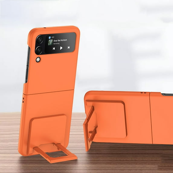 Feishell Compatible with Samsung Galaxy Z Flip4 Case with Hidden Foldable Kickstand,Shockproof Protective Lightweight Ultra Thin Comfortable Grip Anti-Scratch Slim Phone Case,Orange
