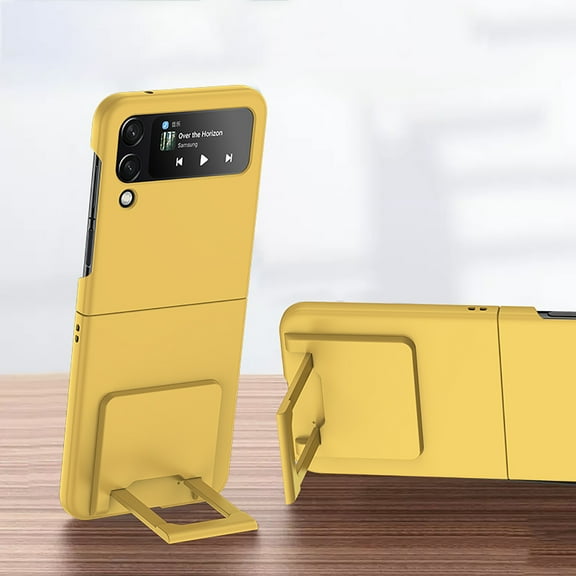 Feishell Compatible with Samsung Galaxy Z Flip4 Case with Hidden Foldable Kickstand,Shockproof Protective Lightweight Ultra Thin Comfortable Grip Anti-Scratch Slim Phone Case,Yellow