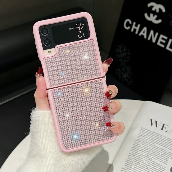 Feishell Compatible with Samsung Galaxy Z Flip4 Glitter Bling Case Luxury Cute Sparkle Glitter Shiny Rhinestone Diamond Case for Women Girls Shockproof Slim Protective Phone Case,Pink