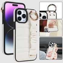 Feishell Compatible with iPhone 11 Pro Max Case with Wristhand Strap & Metal Ring Buckle,for Women Men,Fashion PU Leather Soft TPU Edge Shockproof Anti-Scratch Phone Protective Cover,White