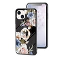 thumbnail image 1 of Feishell Compatible with iPhone 13 6.1 inch Flower Pattern Case with Diamond Ring Holder Support Magnetic Car Mount,Shockproof Luxury Glossy Glass Slim Phone Case for Women Girls,B, 1 of 11