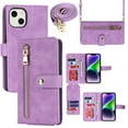 thumbnail image 1 of Feishell Compatible with for iPhone 13 Wallet Case Crossbody, Zipper Phone Case with RFID Blocking Card Holder Wrist Strap Leather Purse Gift for Women For iPhone 13, Purple, 1 of 10