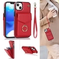 thumbnail image 1 of Feishell Compatible for iPhone 13 Wallet Case with Detachable Wrist Strap Handbag RFID Blocking Shield Protective Case, Card Slots Magnetic Kickstand Finger Ring Holder Shockproof Cover,Red, 1 of 10