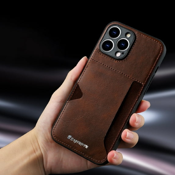 Feishell Compatible for iPhone 14 Pro Max Wallet Case with PU Leather Card Slot Holder Shockproof Protective Phone Cover, Slim Thin Fit Drop Resistant Non-Fingerprint Lens Protection Case,Brown