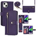 thumbnail image 1 of Feishell Compatible with for iPhone 14 Wallet Case Crossbody, Zipper Phone Case with RFID Blocking Card Holder Wrist Strap Leather Purse Gift for Women For iPhone 14, Purple, 1 of 5