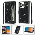 thumbnail image 1 of Feishell Compatible with iPhone 15 Pro Max Wallet Case,Glitter Sparkly Bling PU Leather Zipper Pocket with Credit Card Holder Slots Shockproof Magnetic Clasp Folio Flip Stand Phone Case, Black, 1 of 7