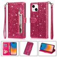 thumbnail image 1 of Feishell Compatible with iPhone 15 Pro Max Wallet Case,Glitter Sparkly Bling PU Leather Zipper Pocket with Credit Card Holder Slots Shockproof Magnetic Clasp Folio Flip Stand Phone Case, Rose, 1 of 7